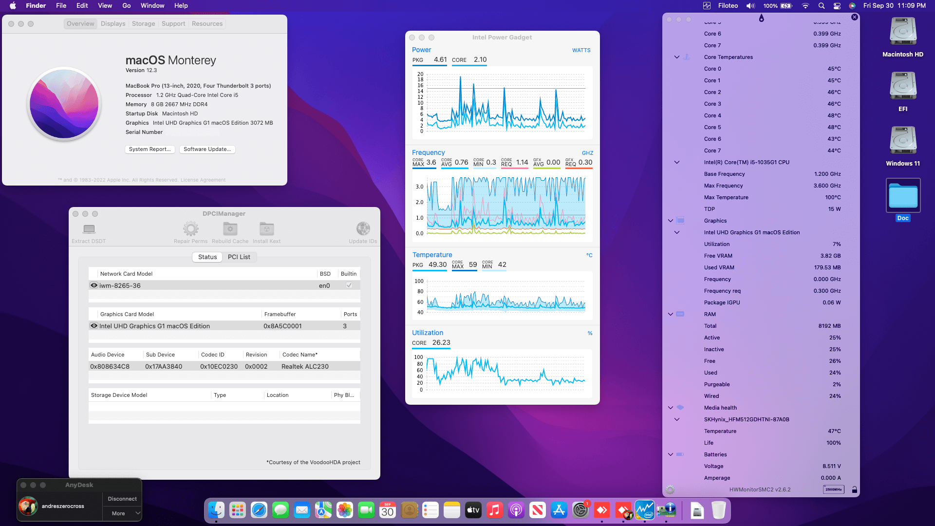 Success Hackintosh macOS Monterey 12.3 Build 21E230 in Lenovo Ideapad V15-IIL